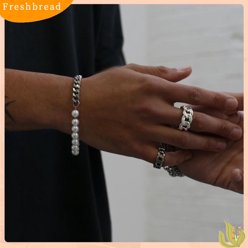 &lt; Freshbread &gt; Pria Gelang Penampilan Sederhana Hip-hop Perhiasan Fashion Mutiara Imitasi Rantai Kuba Splicing Bangle Untuk Kehidupan Sehari-Hari