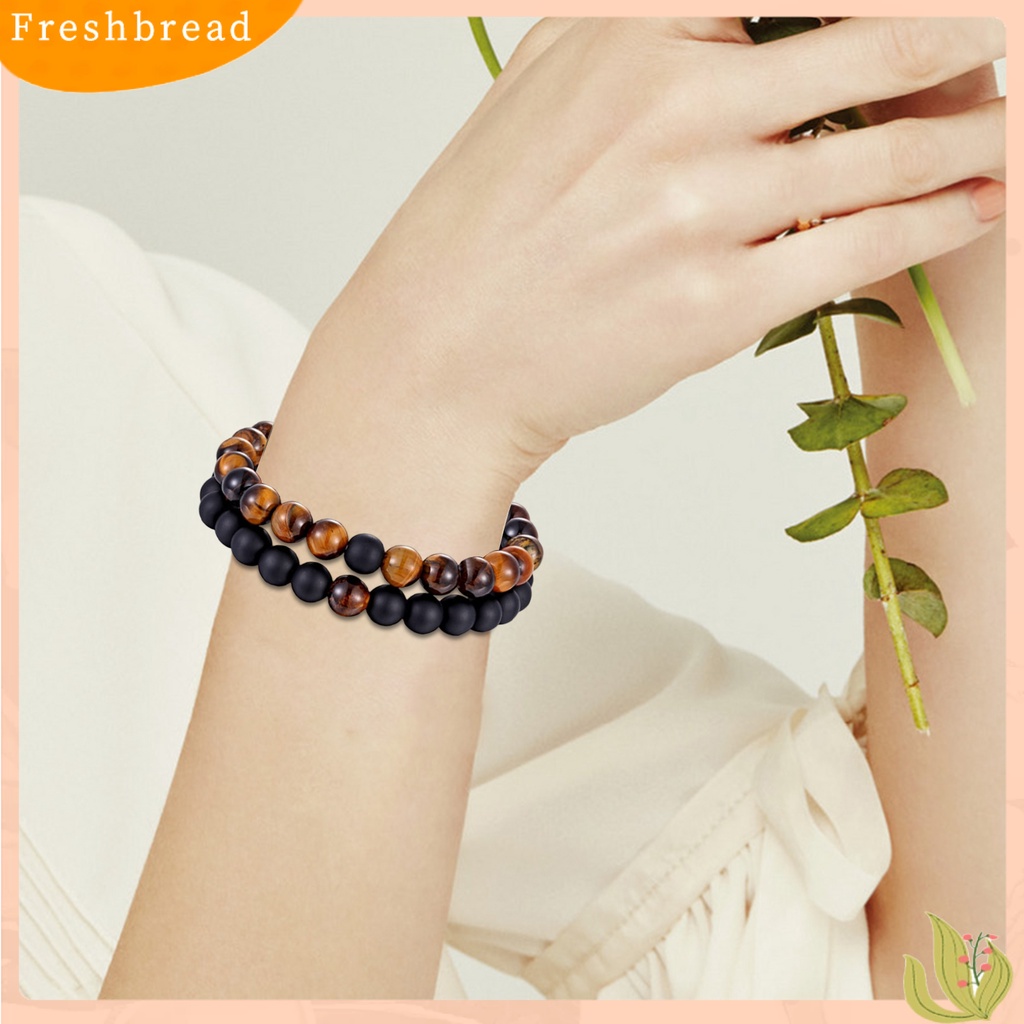 &lt; Freshbread &gt; 2Pcs Gelang Yoga Trendi Menawan Tali Elastis Gelang Manik-Manik Yoga Hitam Untuk Kekasih