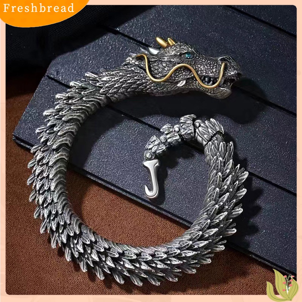 &lt; Freshbread &gt; Pria Gelang Adjustable Hypoallergenic Hip-hop Distress Koleksi Perhiasan Aksesoris Tembaga Gaya Retro Kepala Naga Laki-Laki Cuff Bangle Untuk Pesta