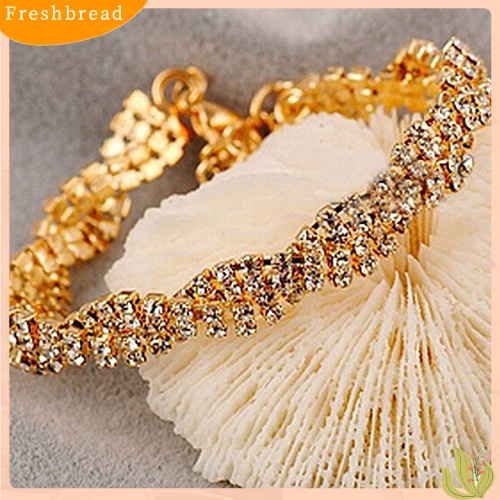 &lt; Freshbread &gt; Fashion Wanita Emas Perak Berlapis Kristal Bening Rantai Gelang Bangle Perhiasan