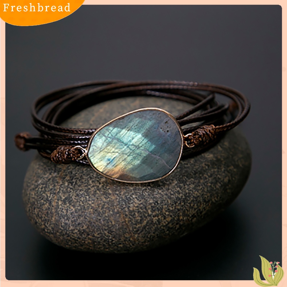 &lt; Freshbread &gt; Boho Unisex Multi Layer Simpul Tali Lilin Labradorite Stone Charm Handmade Gelang