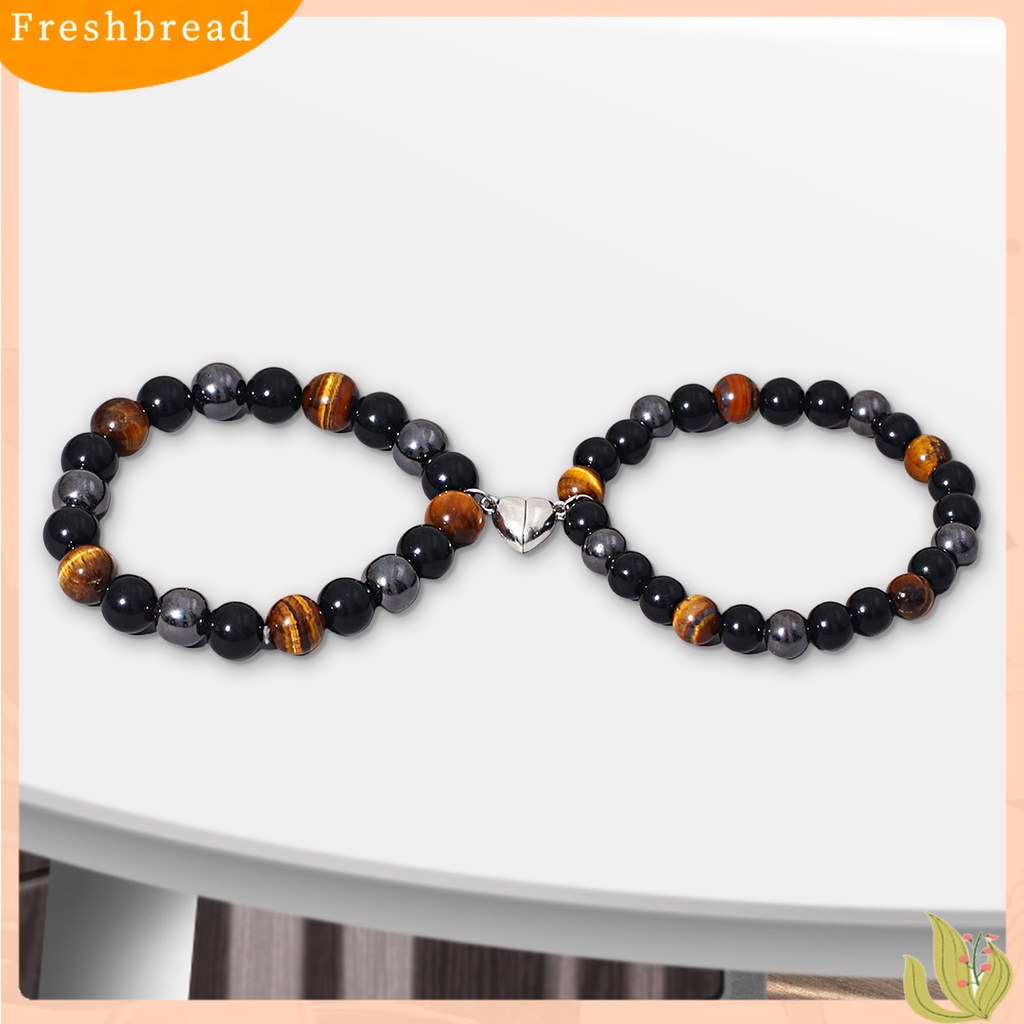 &lt; Freshbread &gt; 1pasang Gelang Couple 3warna Tiger Eye Batu Jarak Pasangan Hadiah Valentines Vintage ic Cinta Hati Pencocokan Gelang Perhiasan Aksesori