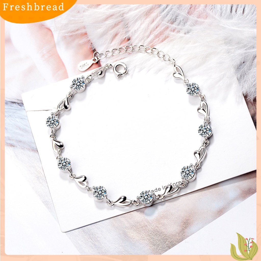 &lt; Freshbread &gt; Gelang Wanita Bentuk Hati Berlian Imitasi Mengkilap Good-looking Lady Bangle Untuk Hadiah