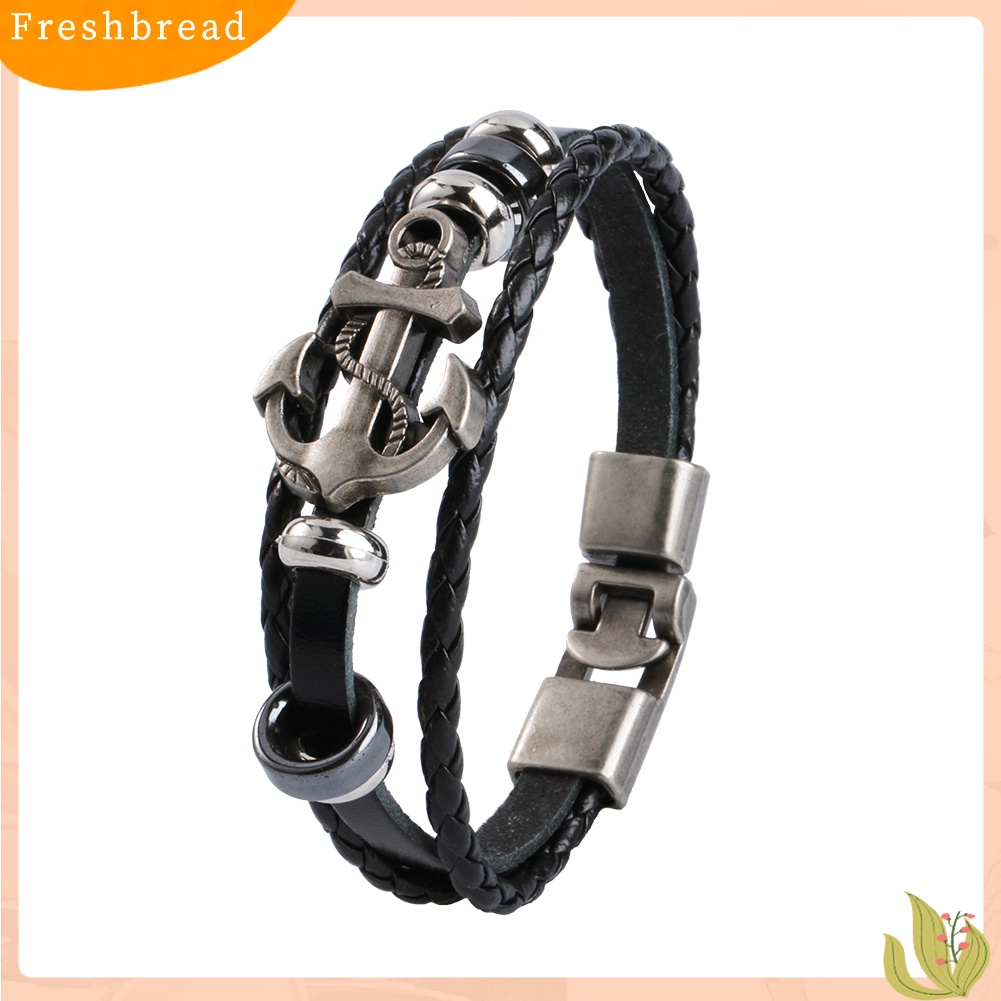 &lt; Freshbread &gt; Pria Vintage Logam Jangkar Baja Bertabur Surfer Kulit Imitasi Bangle Cuff Gelang