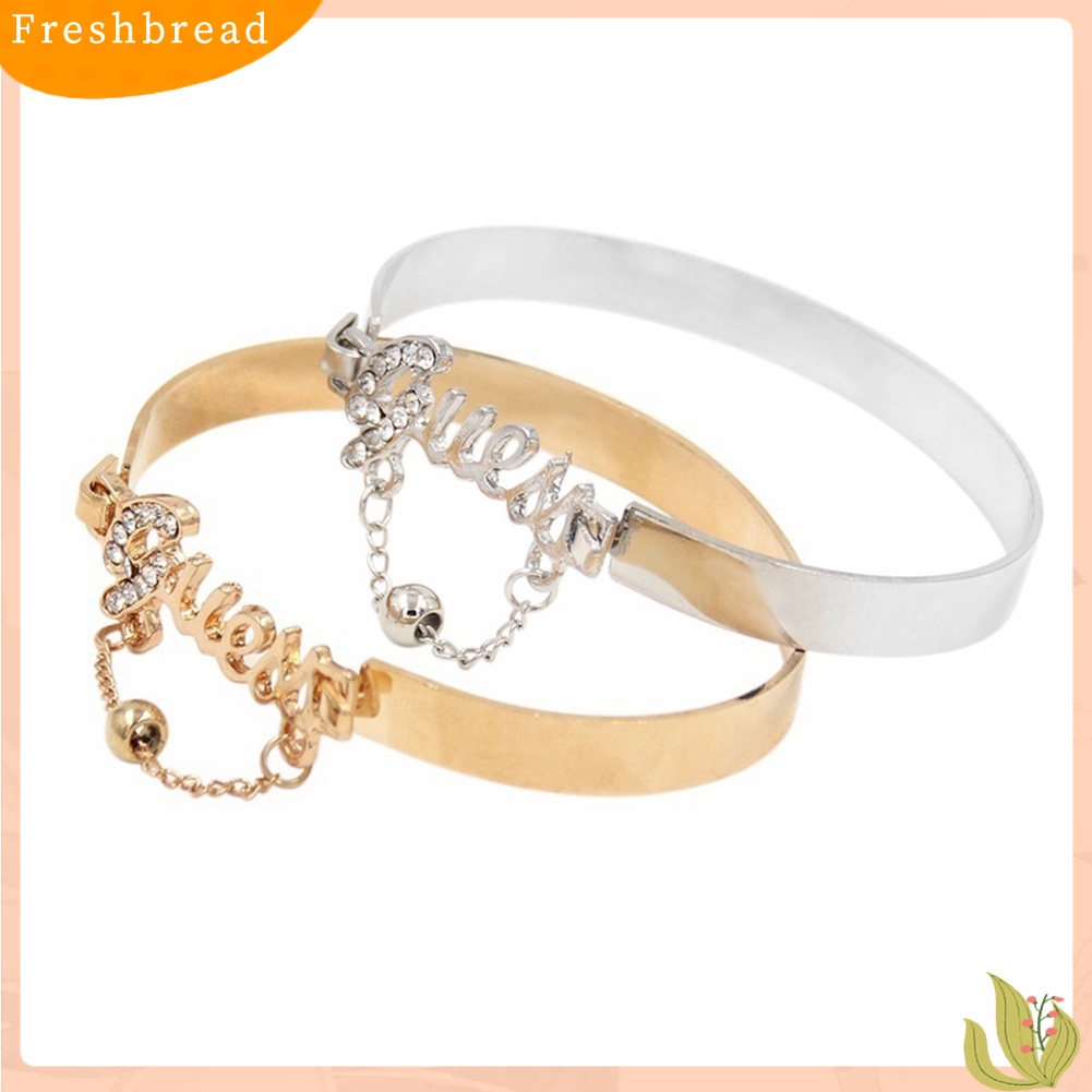 &lt; Freshbread &gt; Huruf Elegan Berlian Imitasi Mengkilap Manik Liontin Bangle Wanita Gelang Hadiah