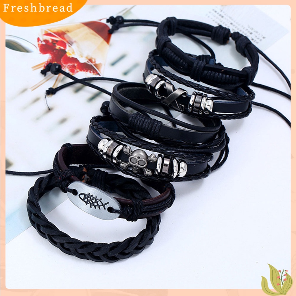 &lt; Freshbread &gt; 6Pcs/Set Gelang Multilayer Tali Vintage Kulit Imitasi Lembut DIY Punk Bangle Untuk Pacaran