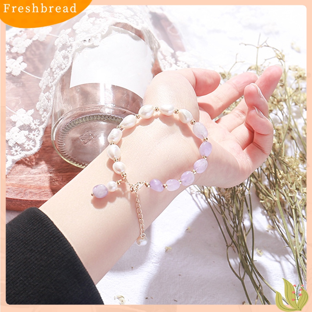 &lt; Freshbread &gt; Gelang Wanita Manik-Manik Adjustable Gaya Korea Mutiara Imitasi Amethyst Imitasi Untuk Pesta