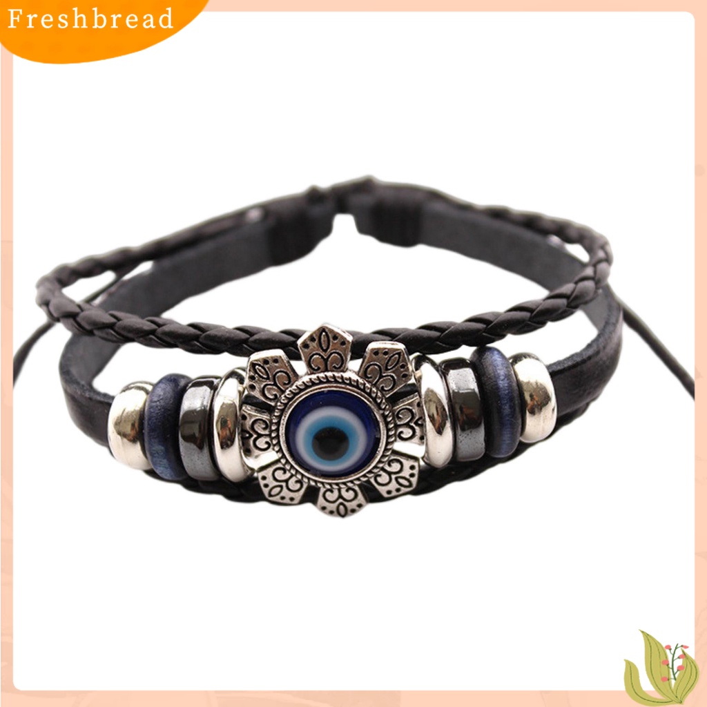 &lt; Freshbread &gt; Gelang Kulit Imitasi Bohemian Multilayer Beads Vintage Geometris Hias Hadiah Pria Wanita Turki Evil Eye Charm Bracelet Jewelry Untuk Kehidupan Sehari-Hari