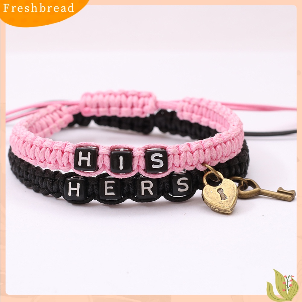 &lt; Freshbread &gt; 2Pcs/Set HIS HERS Letter Lock Key Charm Handmade Anyaman Couple Gelang Bangle