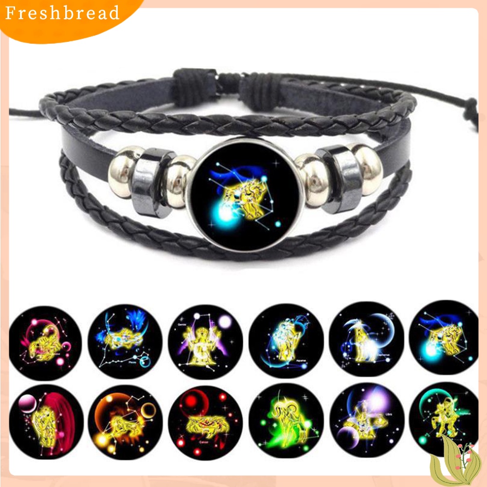 &lt; Freshbread &gt; Unisex Constellation Kaca Cabochon Pesona Multilayer Braided Luminous Bracelet