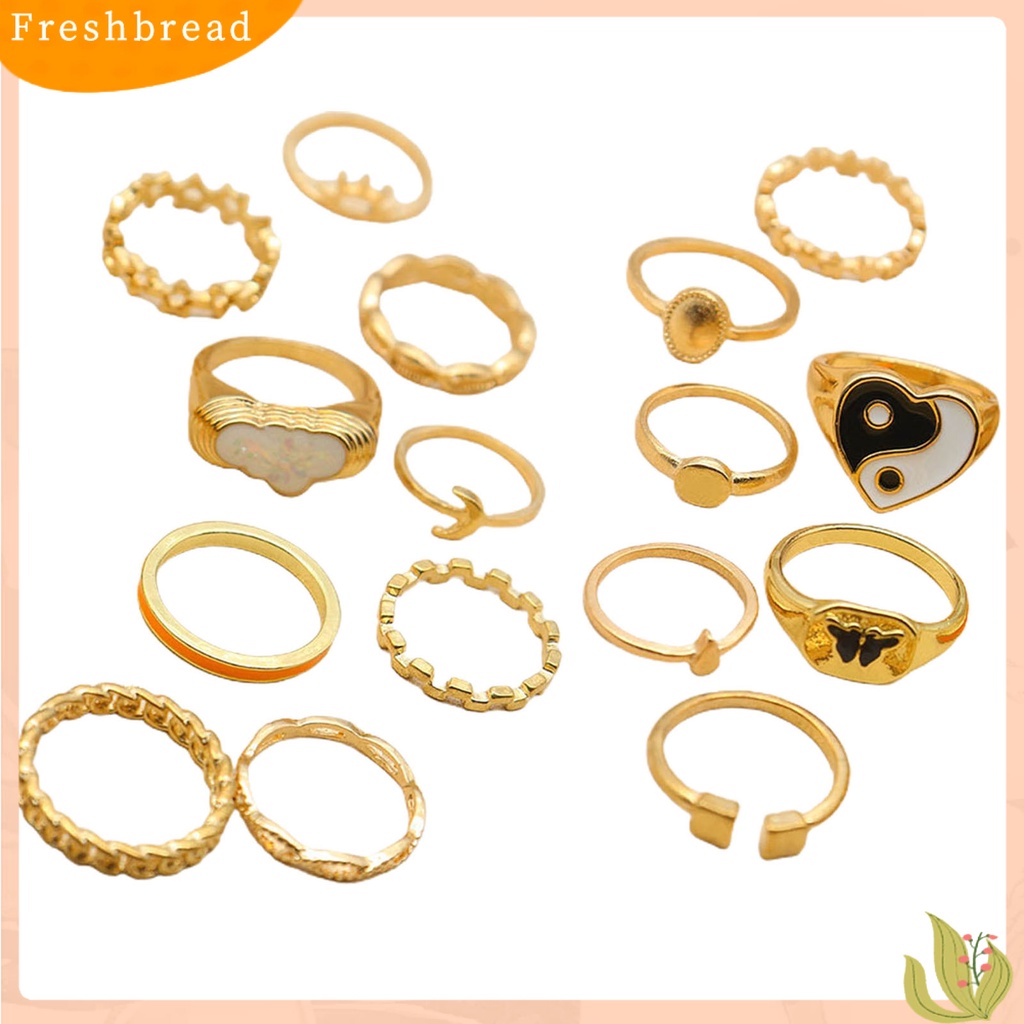 &lt; Freshbread &gt; 16 Pcs Knuckle Rings Yin Yang Multi Bentuk Wanita Indah Stackable Finger Rings Perhiasan Hadiah