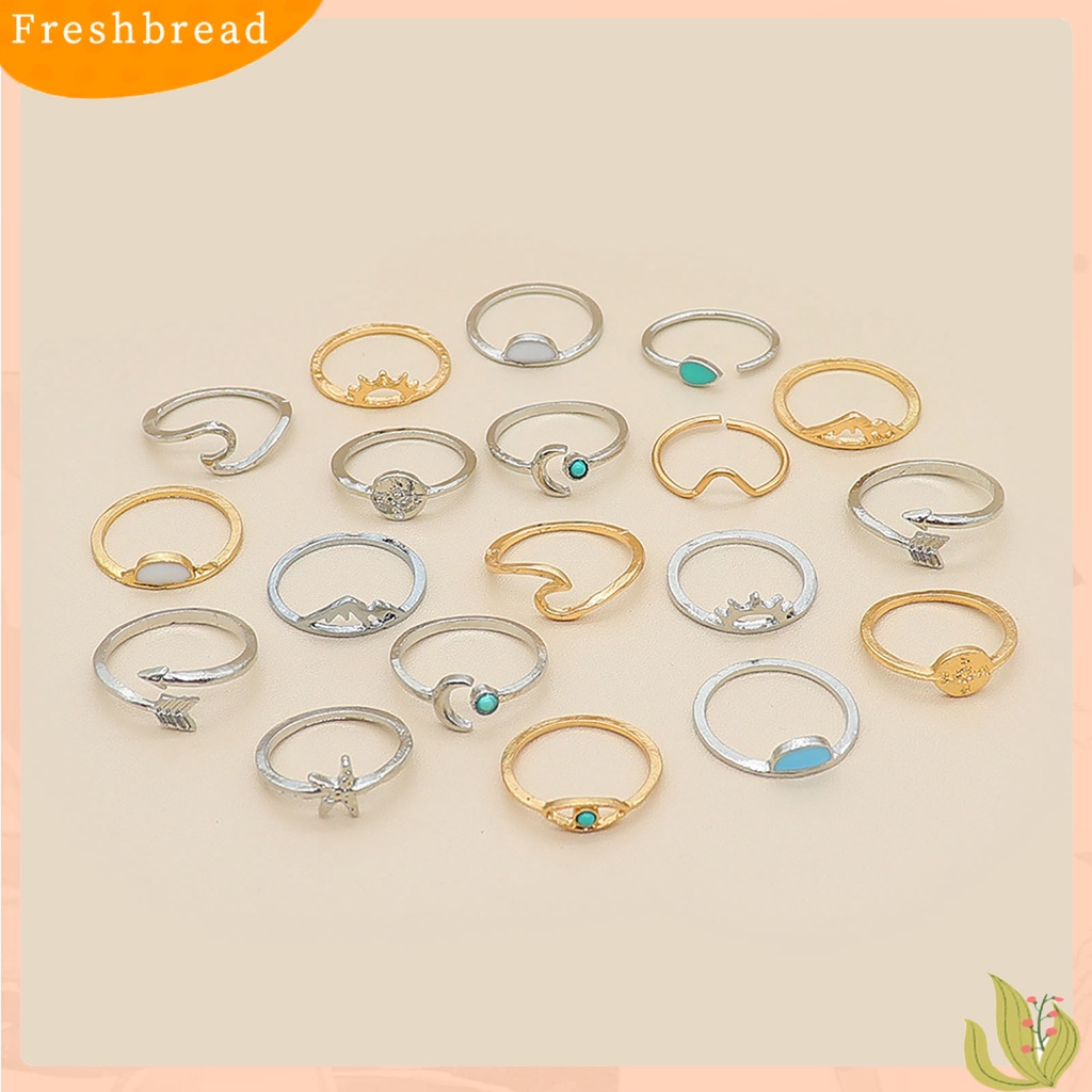 &lt; Freshbread &gt; 19 Pcs Gelombang Pembukaan Cincin Boho Gaya Etnik Turquoise Finger Rings Perhiasan Aksesori