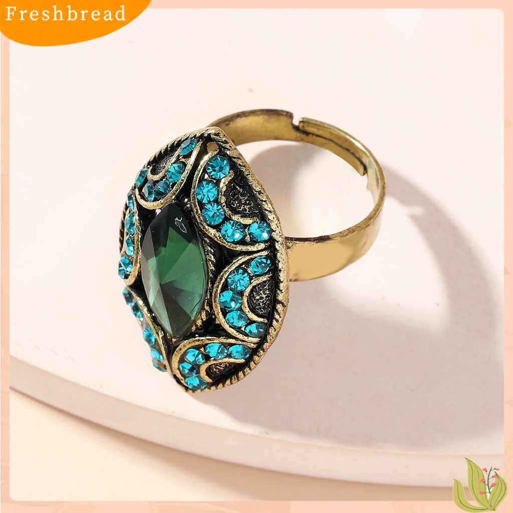 &lt; Freshbread &gt; Opening Adjustable Women Ring Alloy Oval Berlian Imitasi Berlebihan Cincin Perhiasan Aksesori