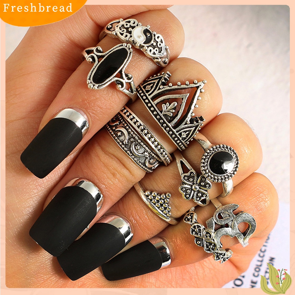 &lt; Freshbread &gt; Antik Wanita Tai Chi Yoga OM Mahkota Buku Jari Midi Susun Rings Boho Jewelry