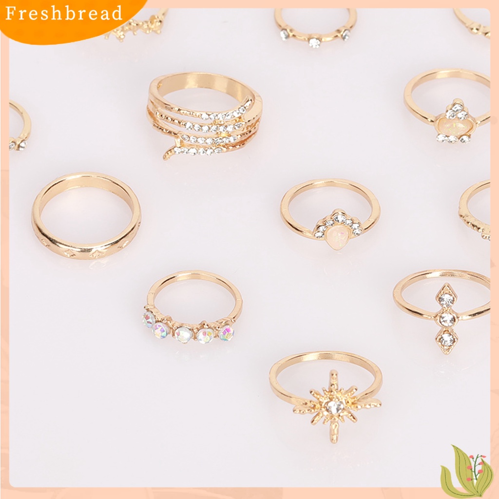 &lt; Freshbread &gt; 17Pcs/Set Cincin Jari Bohemian Perhiasan Hadiah Wanita Buatan Batu Permata Berlian Imitasi Finger Ring Untuk Pacaran