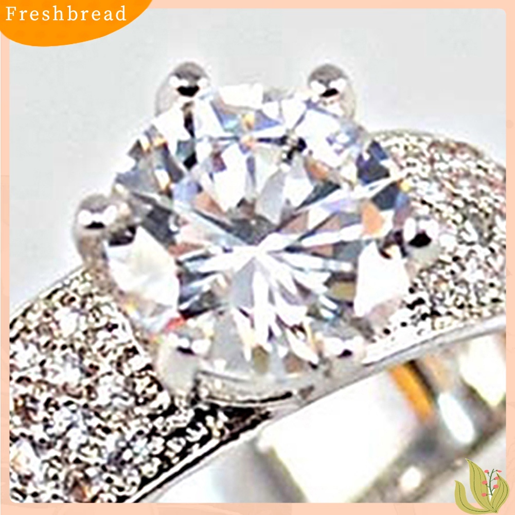 &lt; Freshbread &gt; Fashion Wanita Zirkon Perak Disepuh Cincin Menawan Batu Permata Imitasi Rings Jewelry