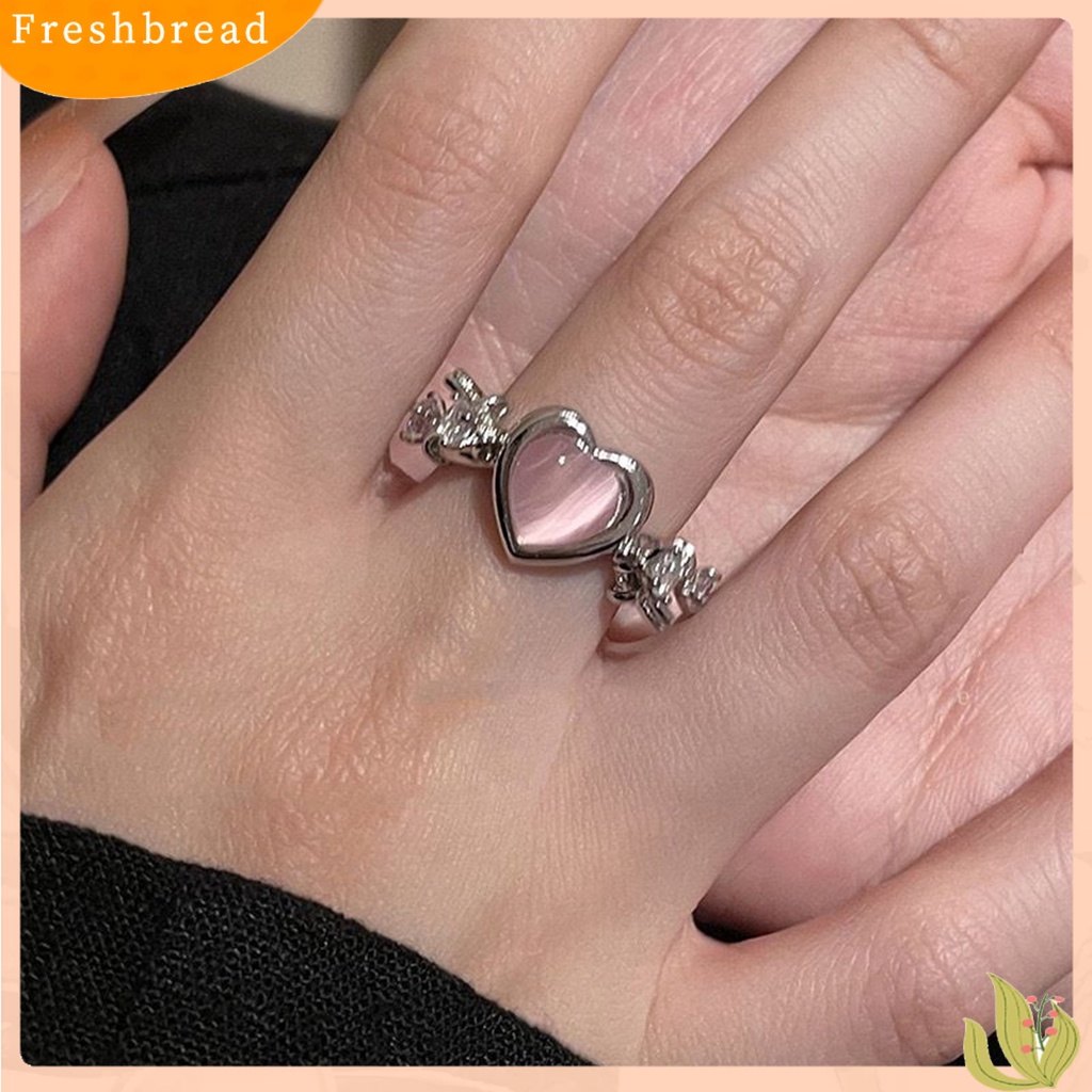 &lt; Freshbread &gt; Wanita Cincin Manis Hias Berlian Imitasi Aksesori Perhiasan Ujung Terbuka Imitasi Opal Cinta Hati Jari Telunjuk Cincin Hadiah Valentine