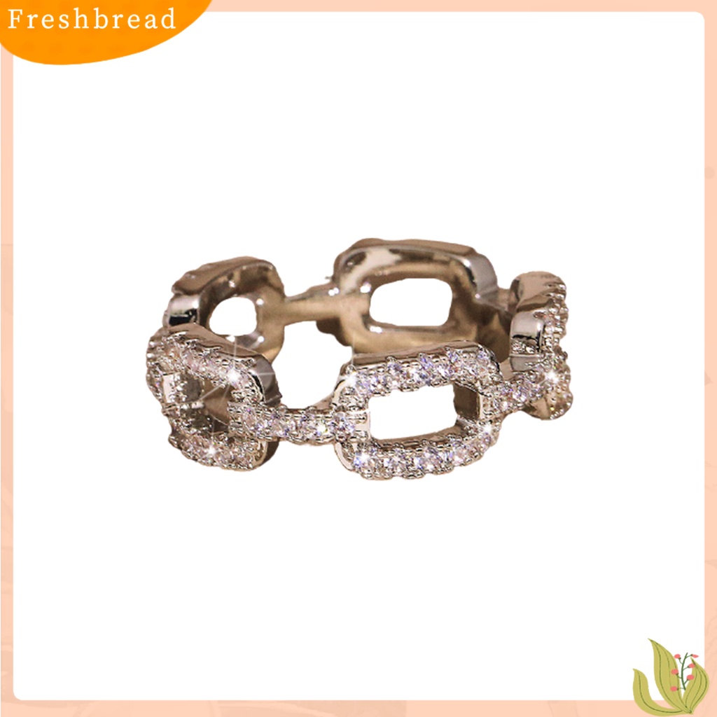 < Freshbread > Wanita Kreatif Geometris Rantai Tembaga Penuh Berlian Imitasi Bertatahkan Cincin Perhiasan Hadiah