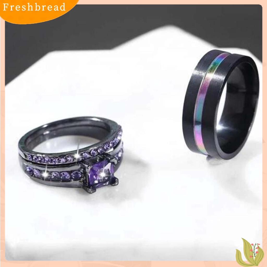 &lt; Freshbread &gt; 3Pcs/Set Cincin Pasangan Lebar Permukaan Halus Alloy Cubic Zirconia Garis Tipis Jari Rings Perhiasan Fashion