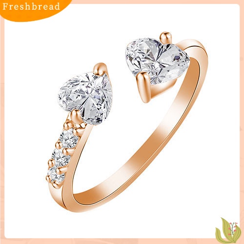 &lt; Freshbread &gt; Wanita Cinta Ganda Hati Terbuka Cincin Zirkon Mengkilap Tembaga Pernikahan Perhiasan Pengantin