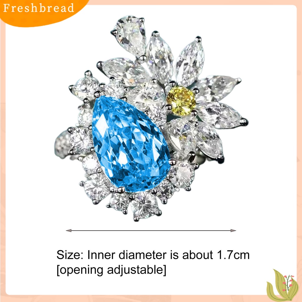 &lt; Freshbread &gt; Wanita Cincin Bunga Drop-shaped Faux Topaz Perhiasan Fashion Penampilan Adjustable Pembukaan Anting Cincin Jari Untuk Pernikahan