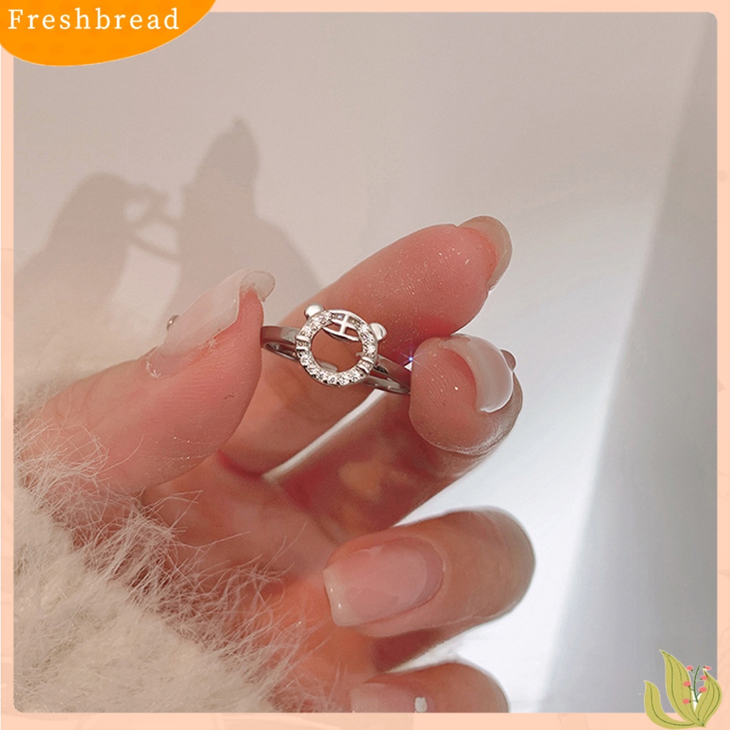 &lt; Freshbread &gt; Pembukaan Cincin High Gloss Dipoles Berongga Keluar Hadiah Ideal Tahan Aus Perhiasan Fashion Berlian Imitasi Perak Mengkilap Zodiak Cina Harimau Wanita Cincin Untuk Pacaran