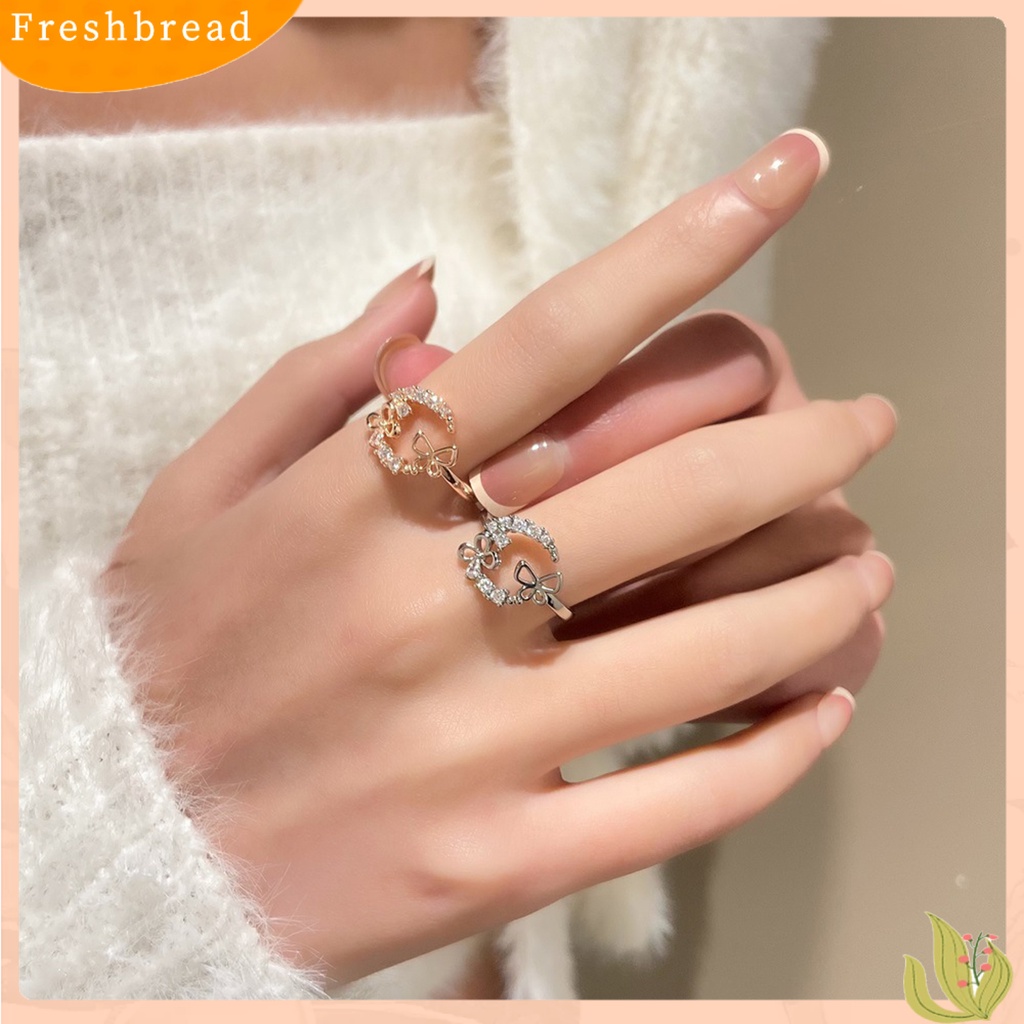 &lt; Freshbread &gt; Knuckle Ring Cubic Zirconia Geometris Electroplating Kepribadian Yang Dapat Disesuaikan Dekoratif Hypoallergenic Mewah Kupu-Kupu Terbuka Cincin Perhiasan Aksesori