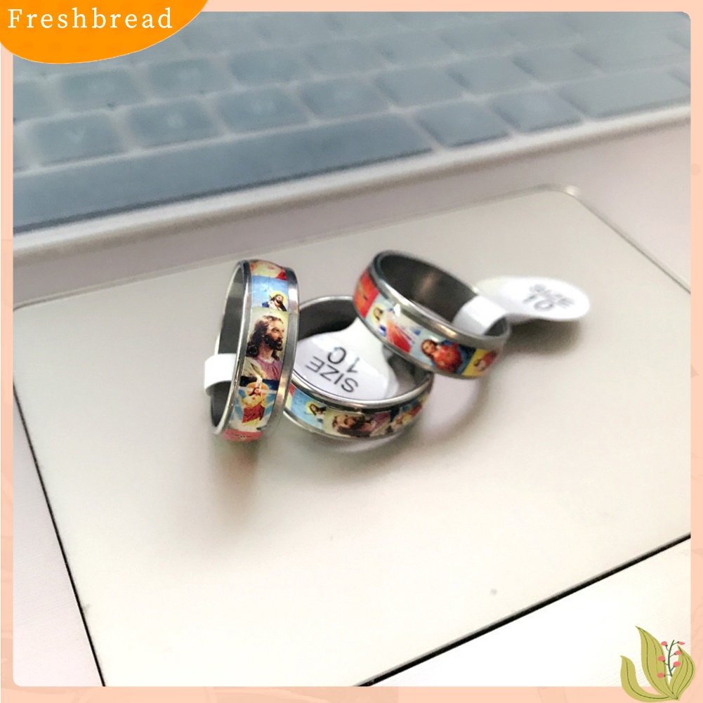 &lt; Freshbread &gt; Fashion Unisex Stainless Steel Yesus Lukisan Minyak Jari Ekor Cincin Band Perhiasan