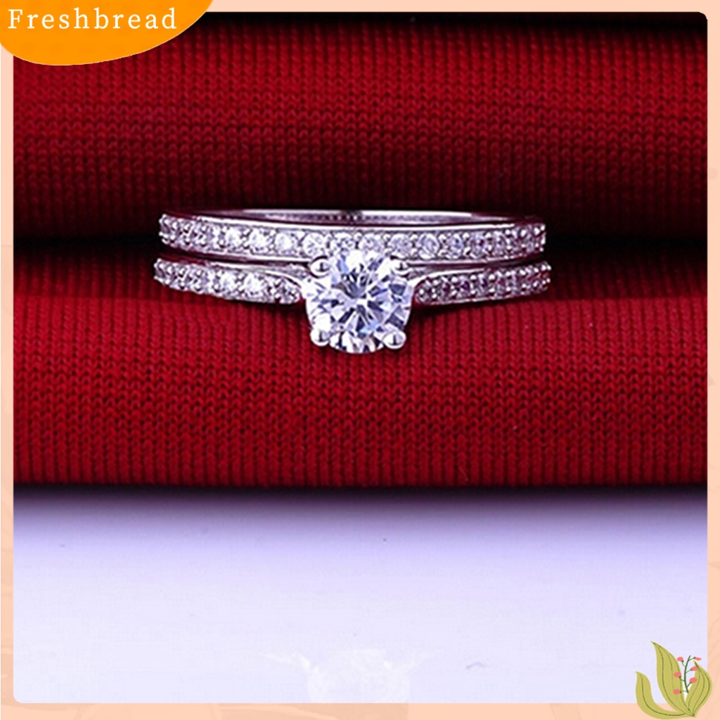 &lt; Freshbread &gt; 2Pcs/Set Cincin Shiny Cubic Zirconia Plated Silver Cincin Jari Pasangan Romantis Untuk Pernikahan