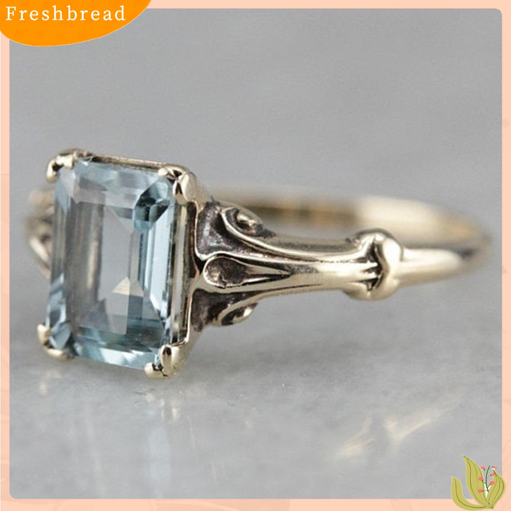 &lt; Freshbread &gt; Wanita Elegan Faux Square Topaz Cincin Pengantin Pernikahan Pertunangan Pesta Perhiasan Hadiah