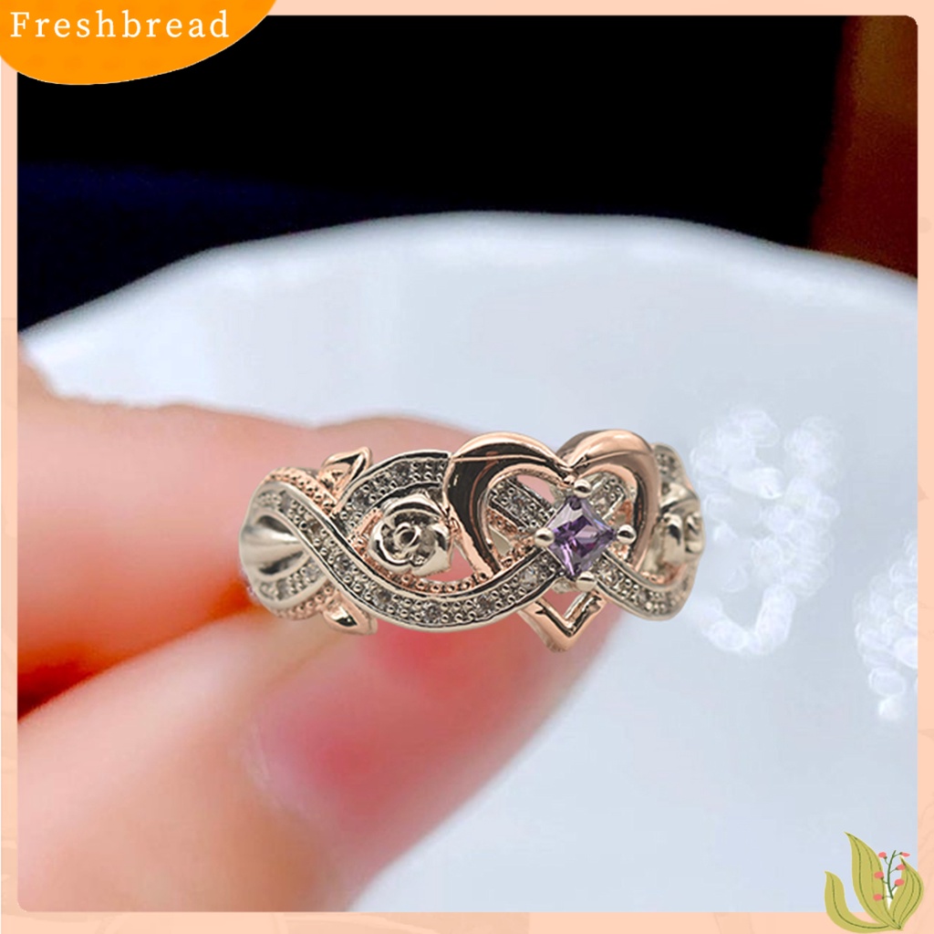 &lt; Freshbread &gt; Wanita Cincin Berlian Imitasi Mengkilap Hias Electroplating Geometris All-match Dekorasi Cubic Zirconia Desain Bunga Mawar Ladies Heart Ring Jewelry Untuk Pakaian Sehari-Hari