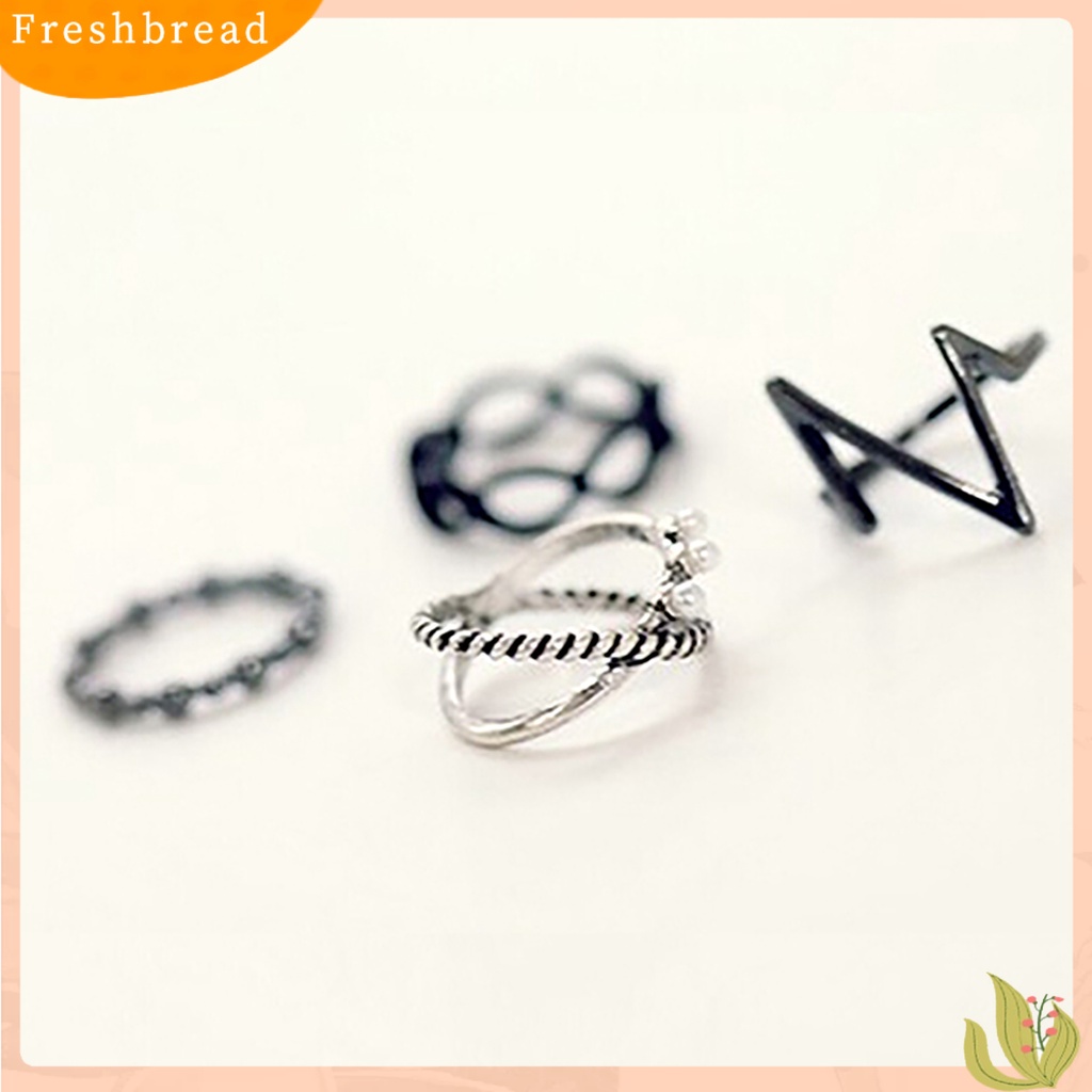 &lt; Freshbread &gt; 4pcs/Set Cincin Tidak Karat Tahan Lama 4in1 Cincin Fashion Punk Wanita Untuk Festival