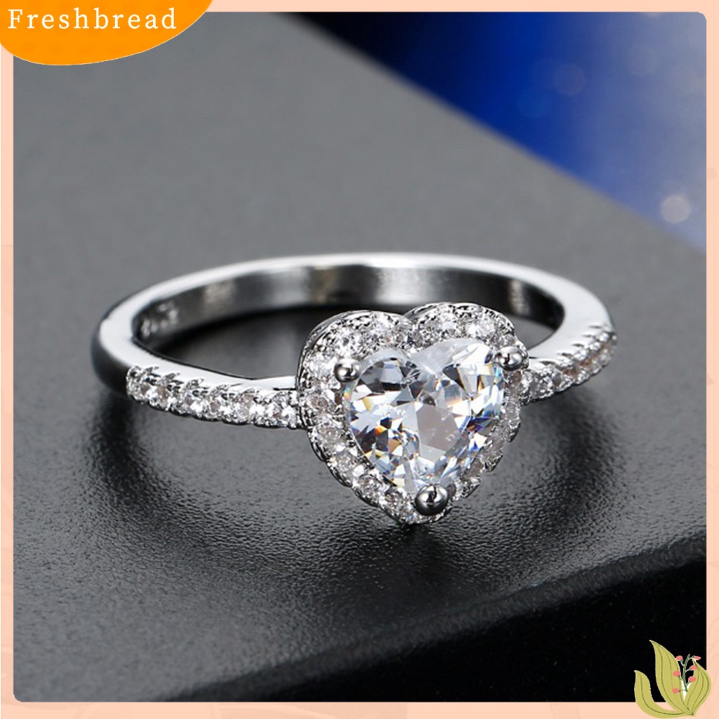 &lt; Freshbread &gt; Wanita Shiny Cubic Zirconia Romantis Bentuk Hati Cincin Perhiasan Aksesoris