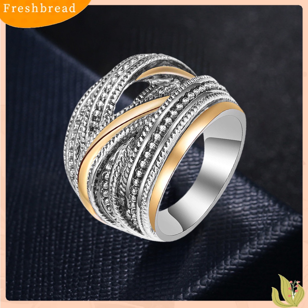 &lt; Freshbread &gt; Band Ring Pengerjaan Indah Aplikasi Lebar Alloy Geometris Antik Finger Ring Untuk Pakaian Sehari-Hari