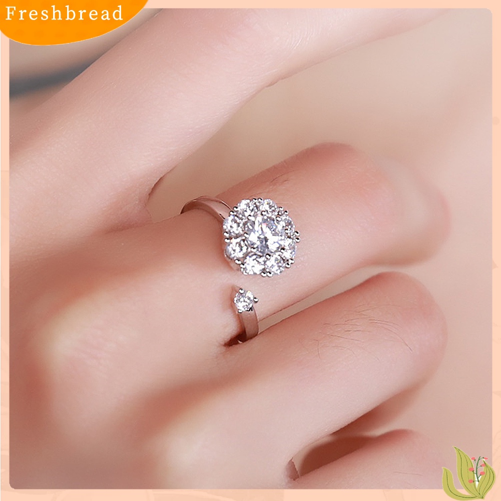 &lt; Freshbread &gt; Wanita Beruntung Kubik Zirkon Terbuka Berputar Jari Cincin Pesta Perhiasan Aksesori Hadiah