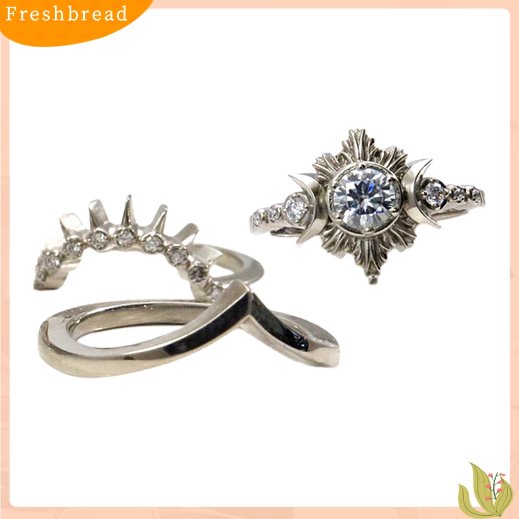 &lt; Freshbread &gt; 3Pcs Cincin Wanita Bulan Matahari Stackable Perhiasan Bohemian Tahan Lama Finger Rings Untuk Pacaran