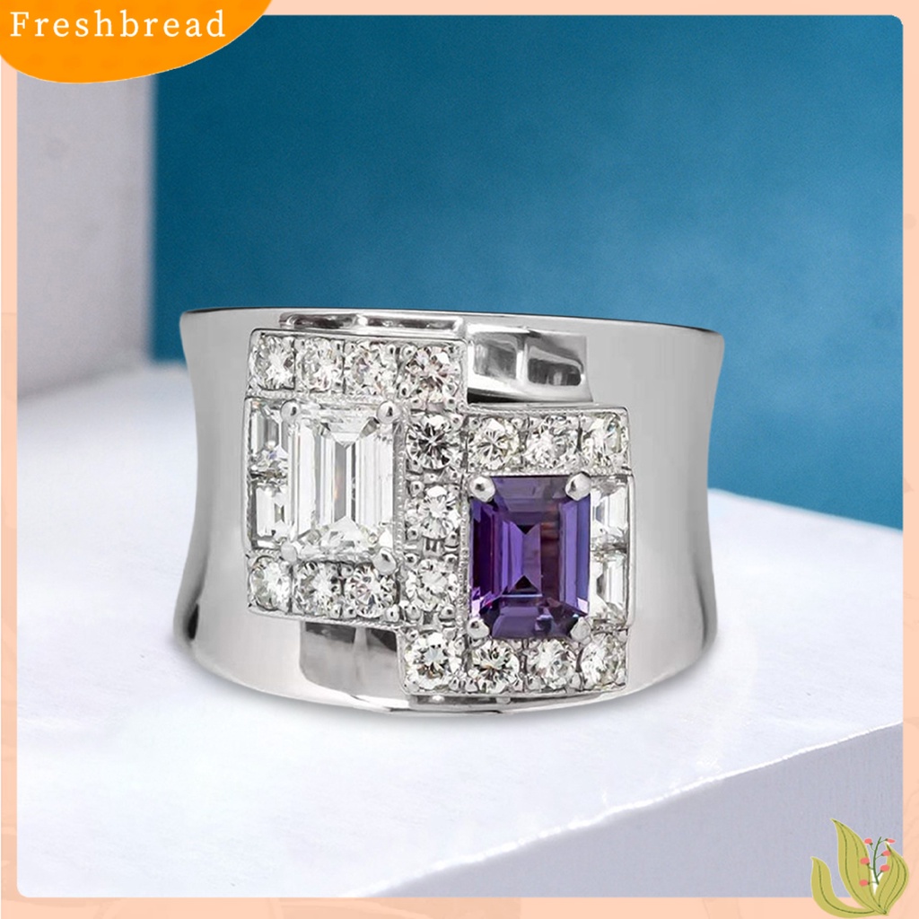 &lt; Freshbread &gt; Cincin Wanita Geometris Berlian Imitasi Ungu Vintage Keren Penampilan Fashion Jari Ring Untuk Pesta
