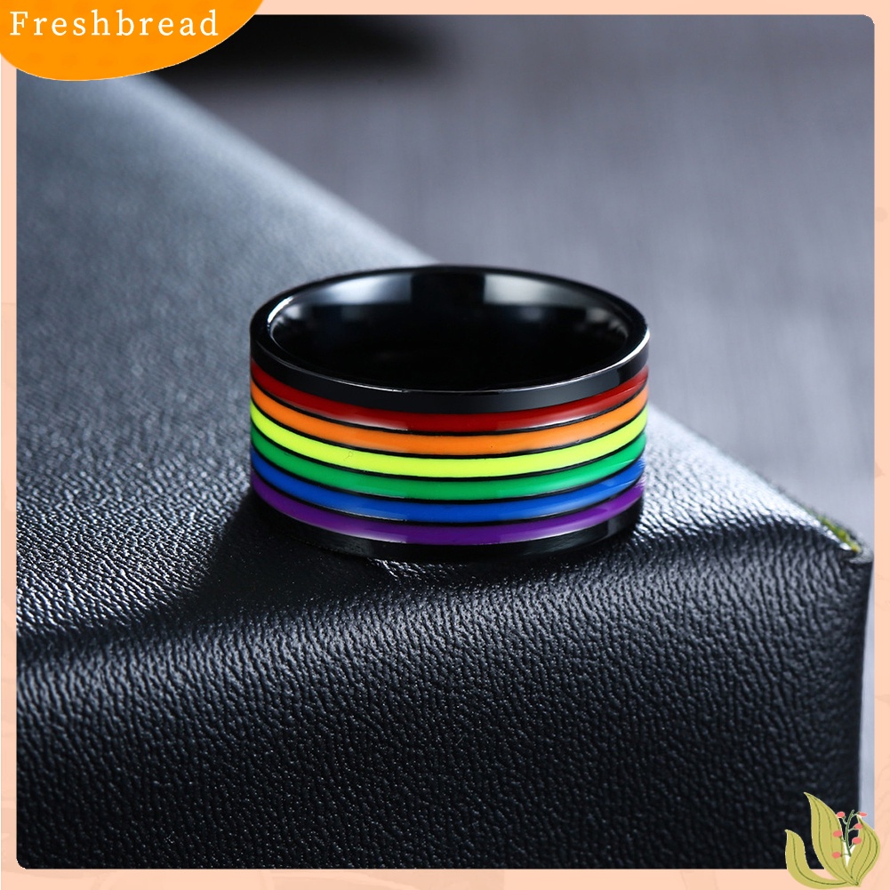 &lt; Freshbread &gt; Pria Fashion Stainless Steel Pride Print Warna Pelangi Jari Cincin Perhiasan Hadiah