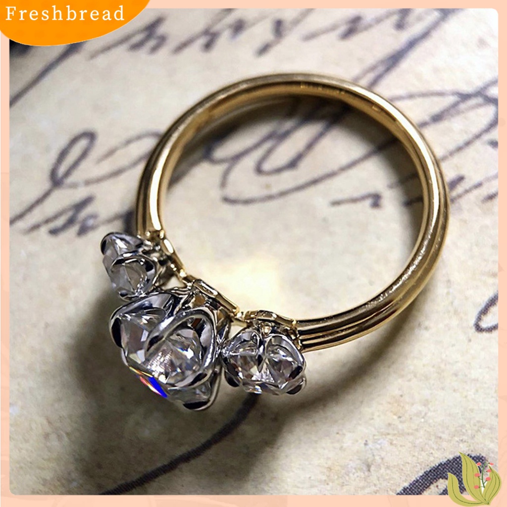 &lt; Freshbread &gt; Wanita Cincin Bentuk Persegi Dua Warna Perhiasan Geometris Cubic Zirconia Finger Ring Hadiah Ulang Tahun