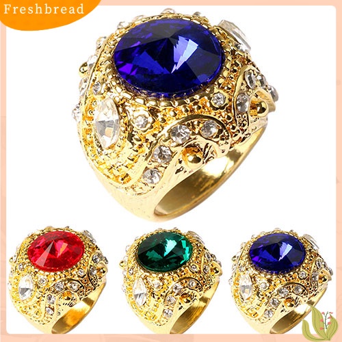 &lt; Freshbread &gt; Pria Vintage Mewah Mahkota Resin Besar Perhiasan Cincin Alloy Lapis Emas Ukuran 7-10