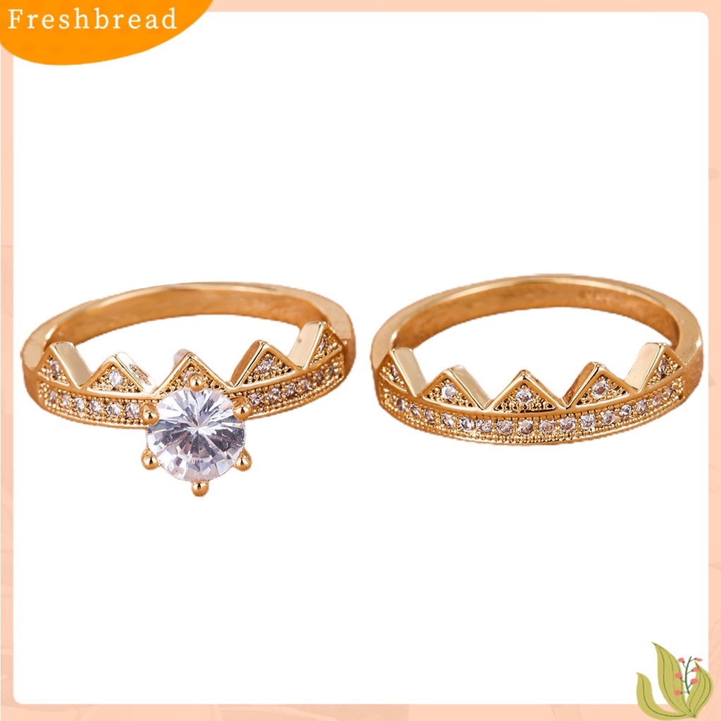 &lt; Freshbread &gt; 2Pcs/Set Wanita Cincin 2in1 Dilepas Mungil Hadiah Berlian Imitasi Bertatahkan Mahkota Pria Jari Cincin Perhiasan Fashion