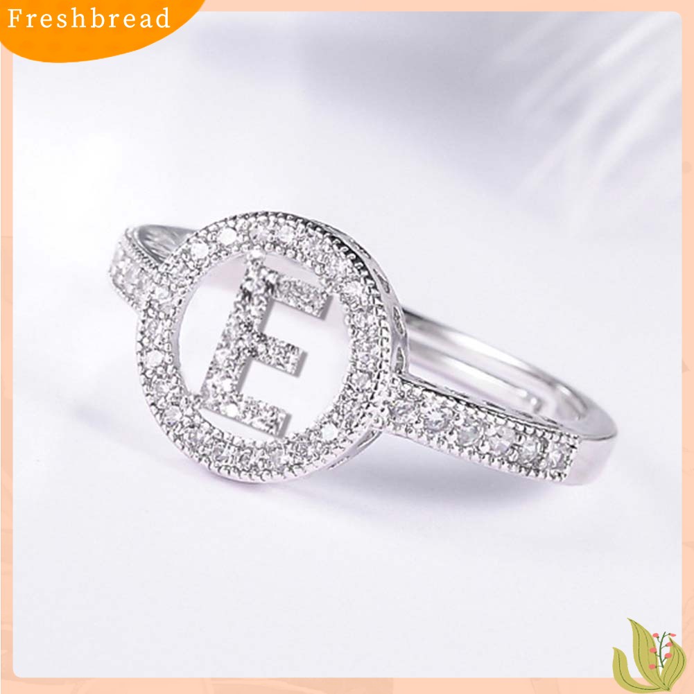 &lt; Freshbread &gt; Wanita Cubic Zirconia Hias Huruf Inggris Berongga Terbuka Jari Cincin Perhiasan Hadiah