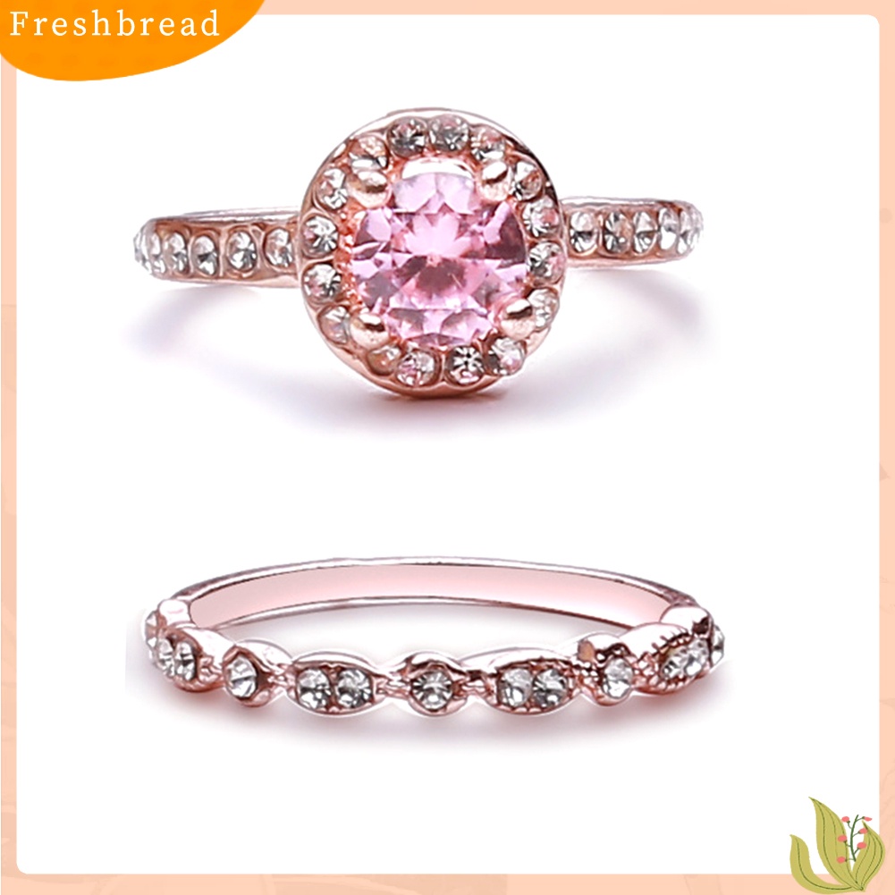 &lt; Freshbread &gt; 2Pcs Wanita Imitasi Zirkon Berlian Imitasi Jari Cincin Perhiasan Lamaran Pernikahan Hadiah