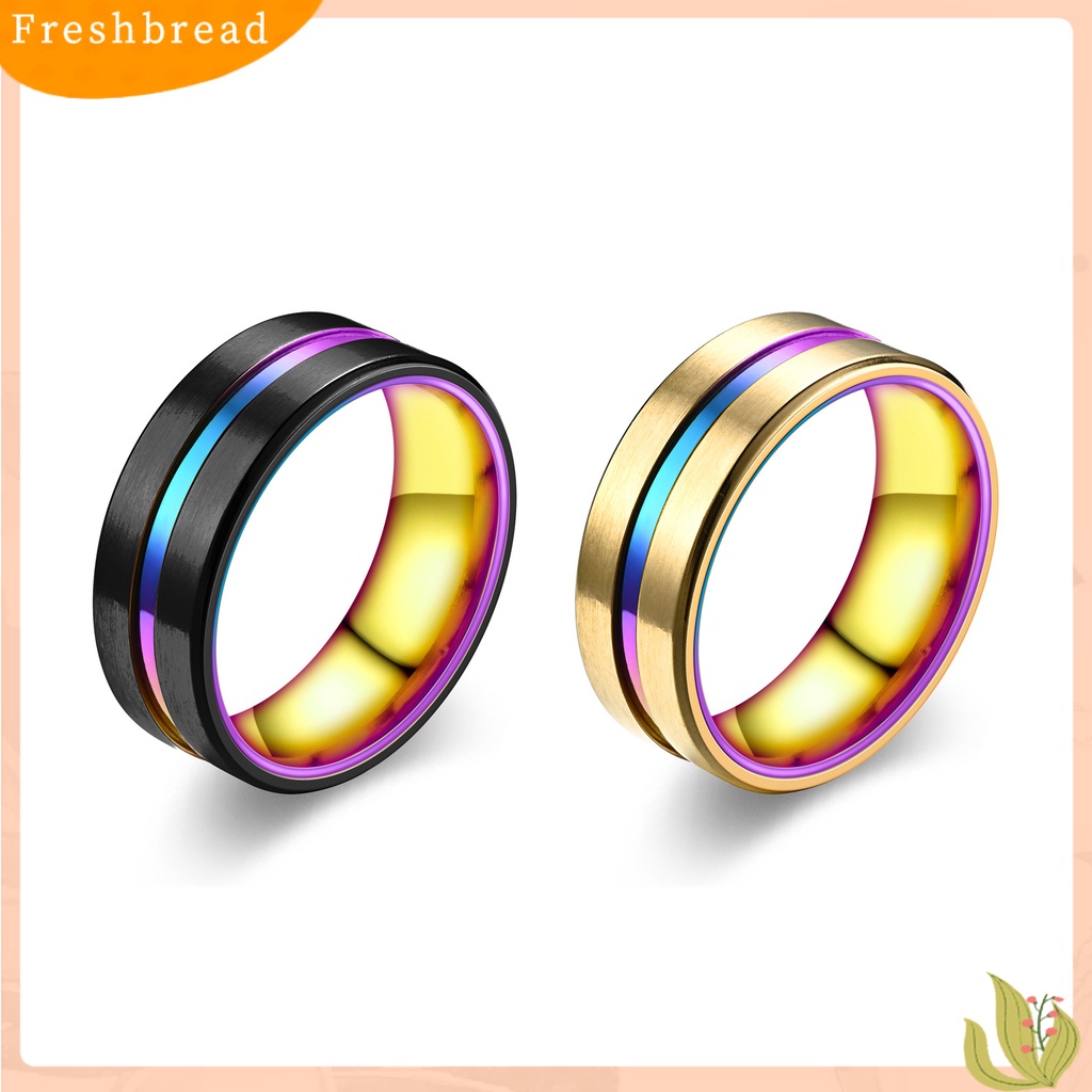 &lt; Freshbread &gt; Pria Cincin Sederhana Warna-Warni Alur Miring Tepi Electroplating Dekoratif Hadiah Laki-Laki Pernikahan Pertunangan Cincin Perhiasan Anniversary Untuk Perjamuan