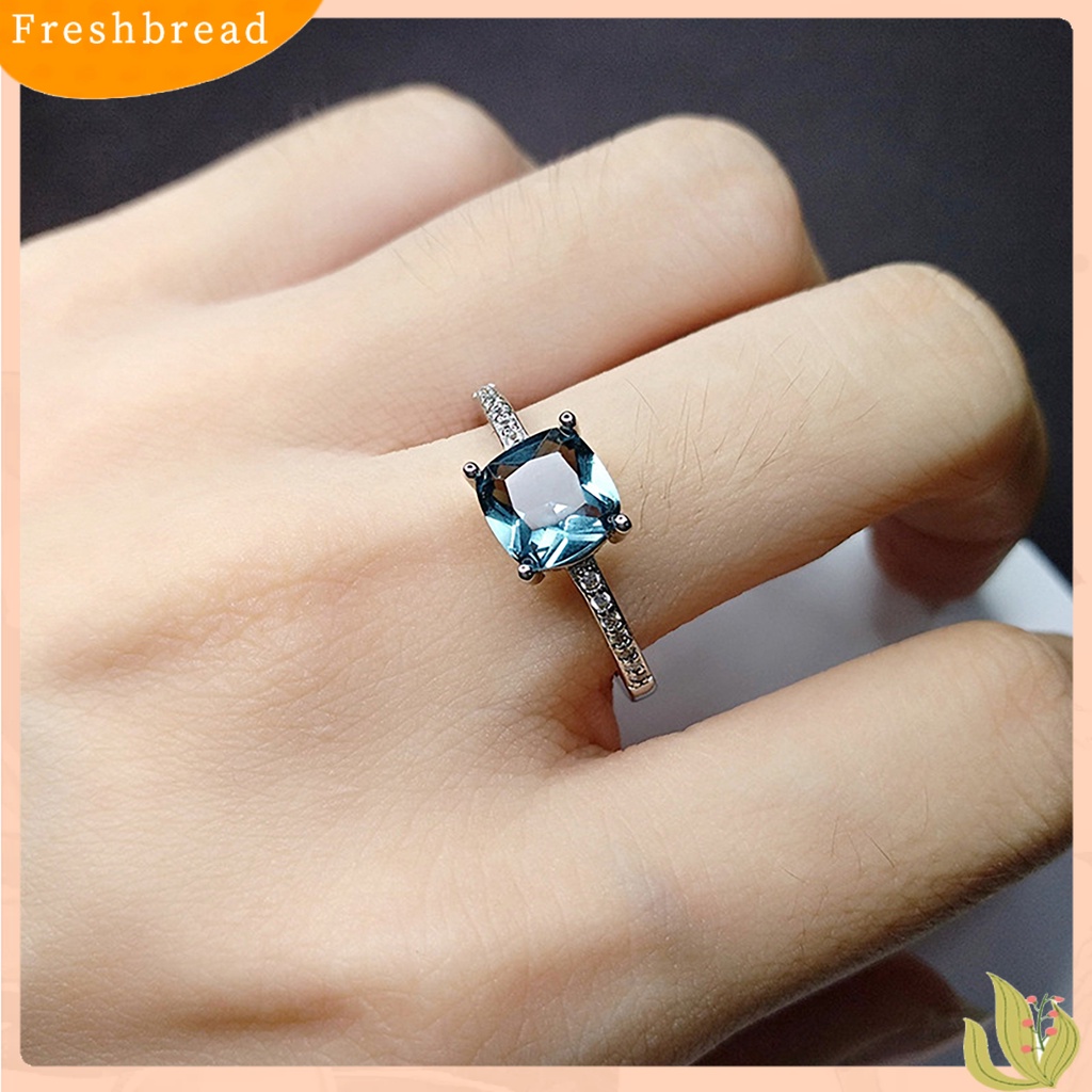 &lt; Freshbread &gt; Bertatahkan Berlian Imitasi Tipis Cincin Kawin Persegi Cubic Zirconia Wanita Cincin Perhiasan Aksesori