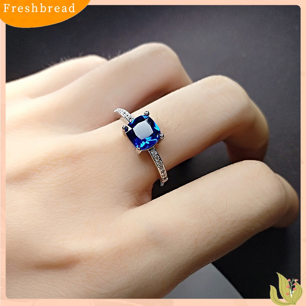 &lt; Freshbread &gt; Bertatahkan Berlian Imitasi Tipis Cincin Kawin Persegi Cubic Zirconia Wanita Cincin Perhiasan Aksesori