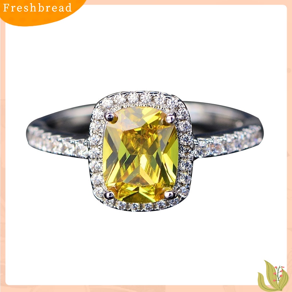 &lt; Freshbread &gt; Bergaya Persegi Faux Gemstone Berlian Imitasi Bertatahkan Cincin Pertunangan Lamaran Band