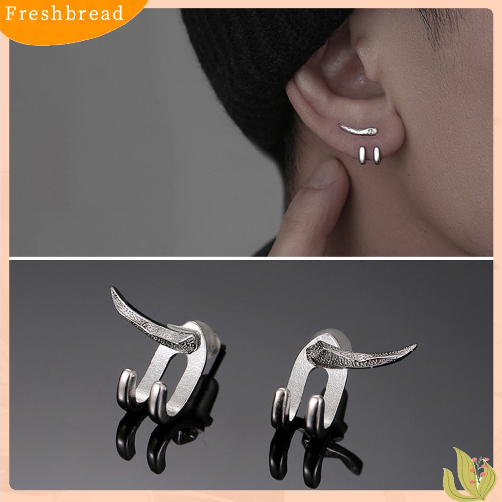 < Freshbread > Ear Studs Punk Hip Hop Dilepas 2-cakar Kait Kepribadian Hadiah Keren Gaya Sederhana Pria Anting Perhiasan Fashion