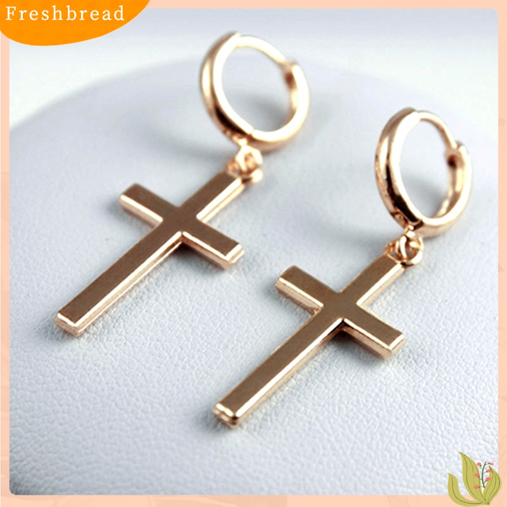 &lt; Freshbread &gt; Anting Indah Bahan Alloy Pudar Permukaan Halus Bentuk Salib Perhiasan Wanita Untuk Pesta