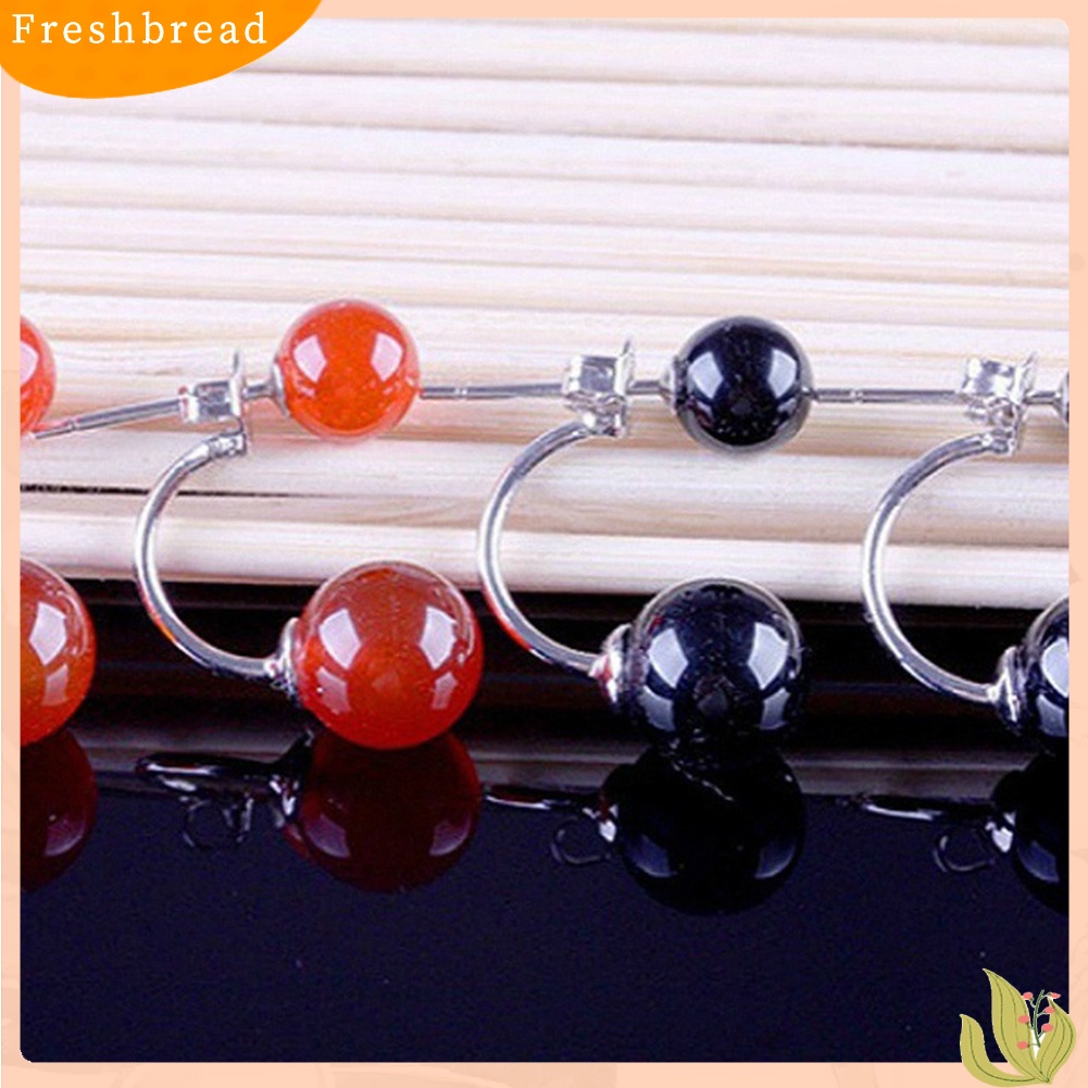 < Freshbread > Fashion Wanita Dua Sisi Faux Agate Ear Jacket Earrings Pesta Perhiasan Hadiah